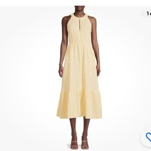Time and Tru Women’s Sleeveless Dress Double Cloth Yellow Stripe Midi Tier Large